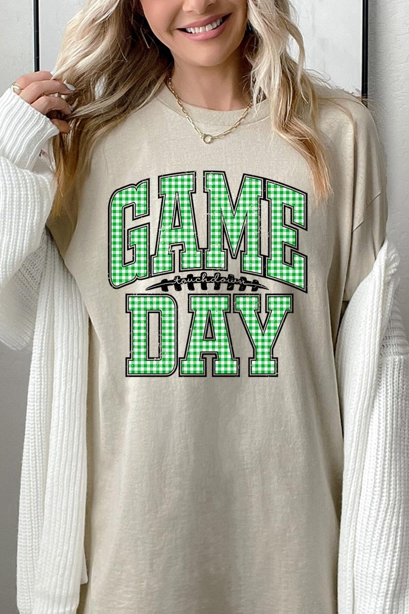 5000-E3128 Green Gingham Game Day Graphic Heavy Cotton Tee $9