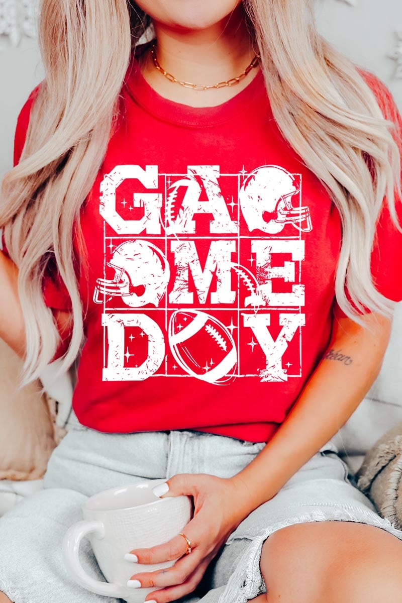 US3001-E3073 Distressed Game Day Graphic Tee $12.5