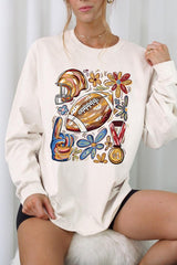UL240-E3072 Retro Floral Football Graphic Long Sleeve Tee $13.75
