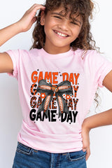 US3001Y-E3088Z Orange Black Football Game Day Bow Kids Tee $11