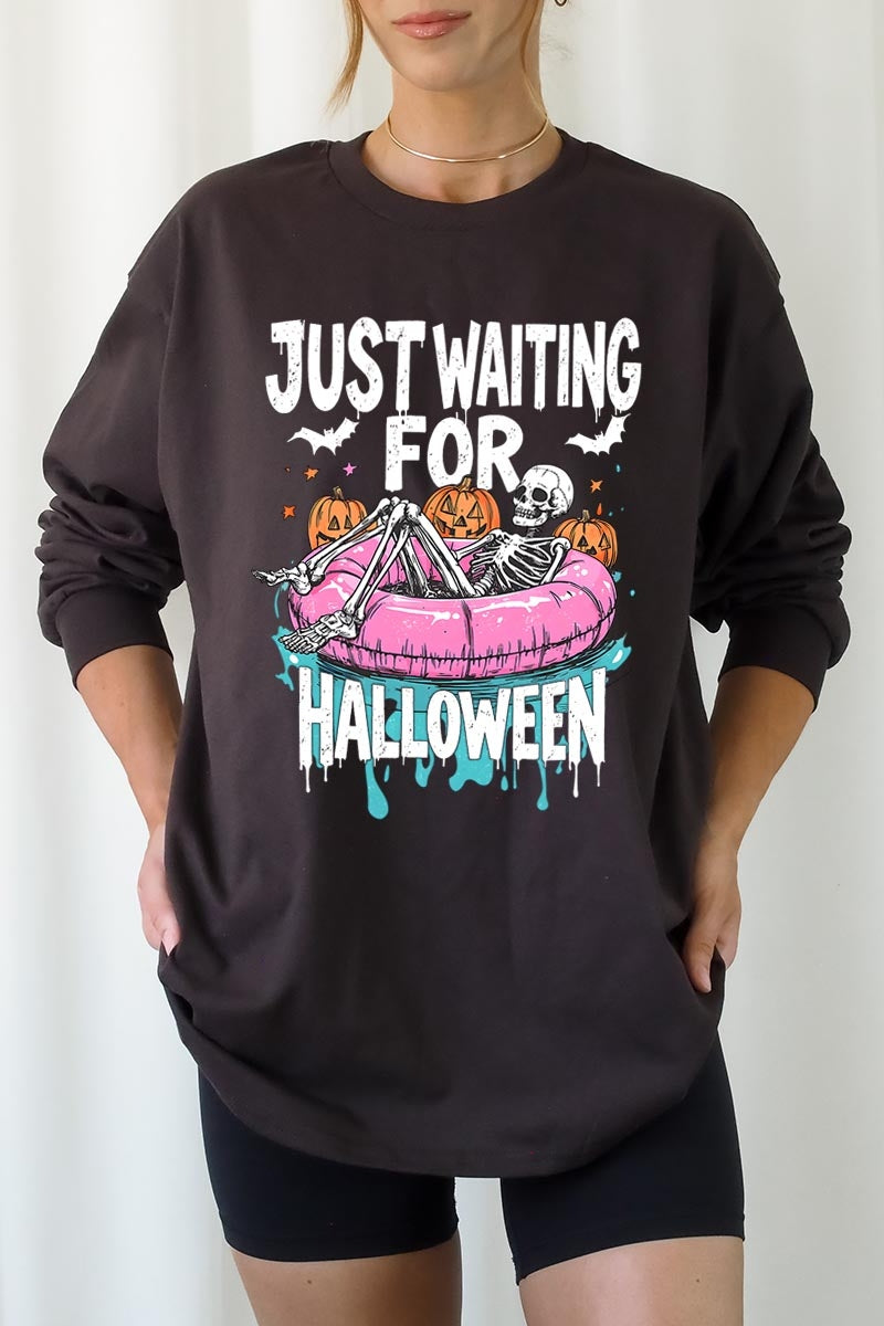 UL240-E3138 Just Waiting For Halloween Graphic Long Sleeve Tee $13.75