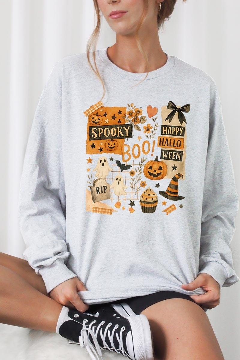 UL240P-E3084 Halloween collage Graphic Plus Long Sleeve Tee $17