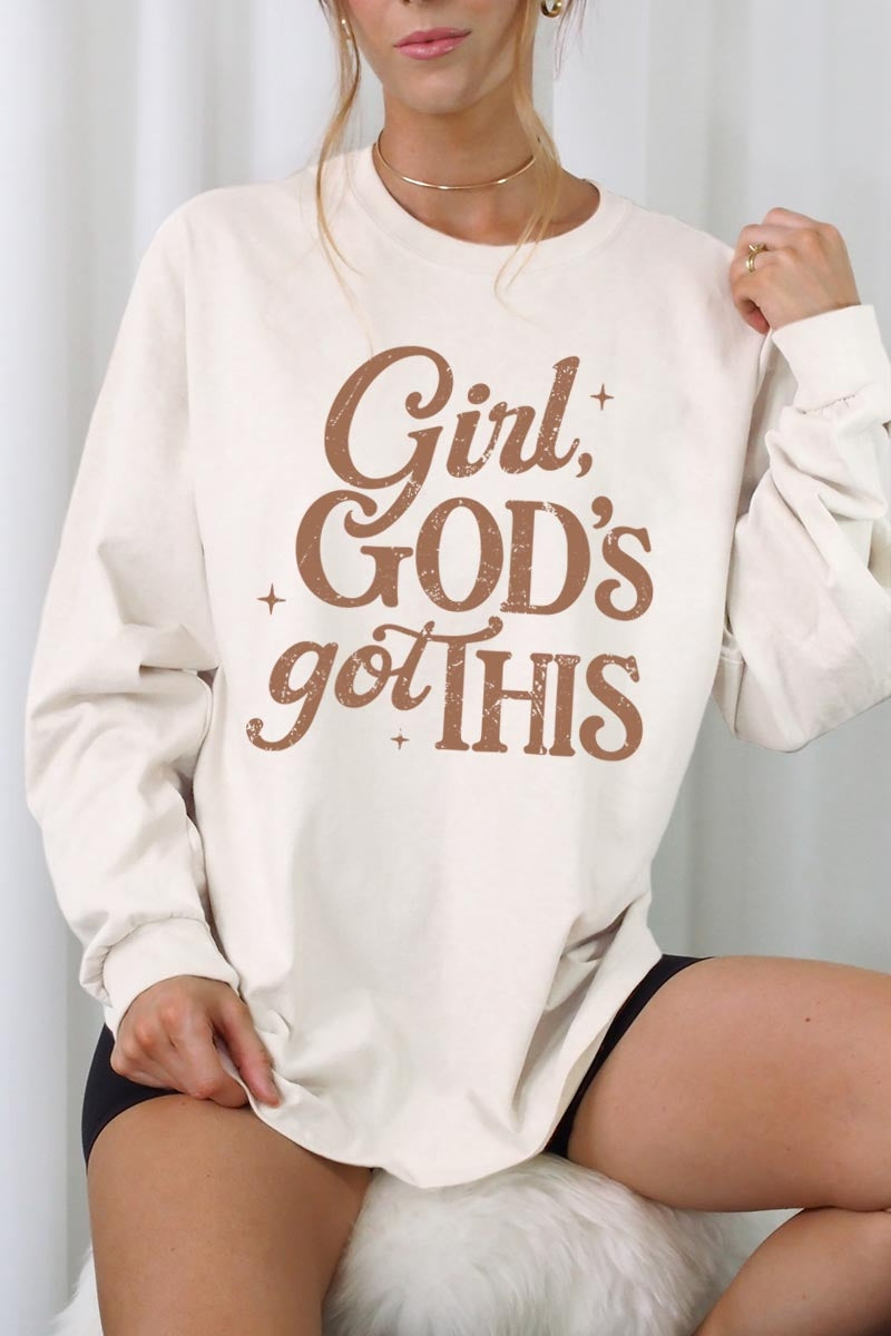 UL240-E3102 Girl, Godu2019s Got This Graphic Long Sleeve Tee $13.75
