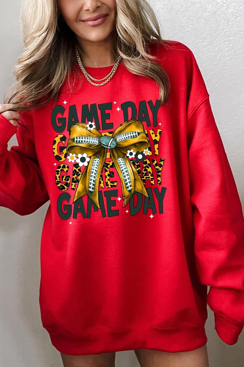 UL180P-E3090 Yellow Football Game Day Bow Plus Sweatshirt $25