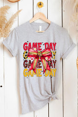 US3001-E3091 Red Yellow Football Game Day Bow Graphic Tee $12.5