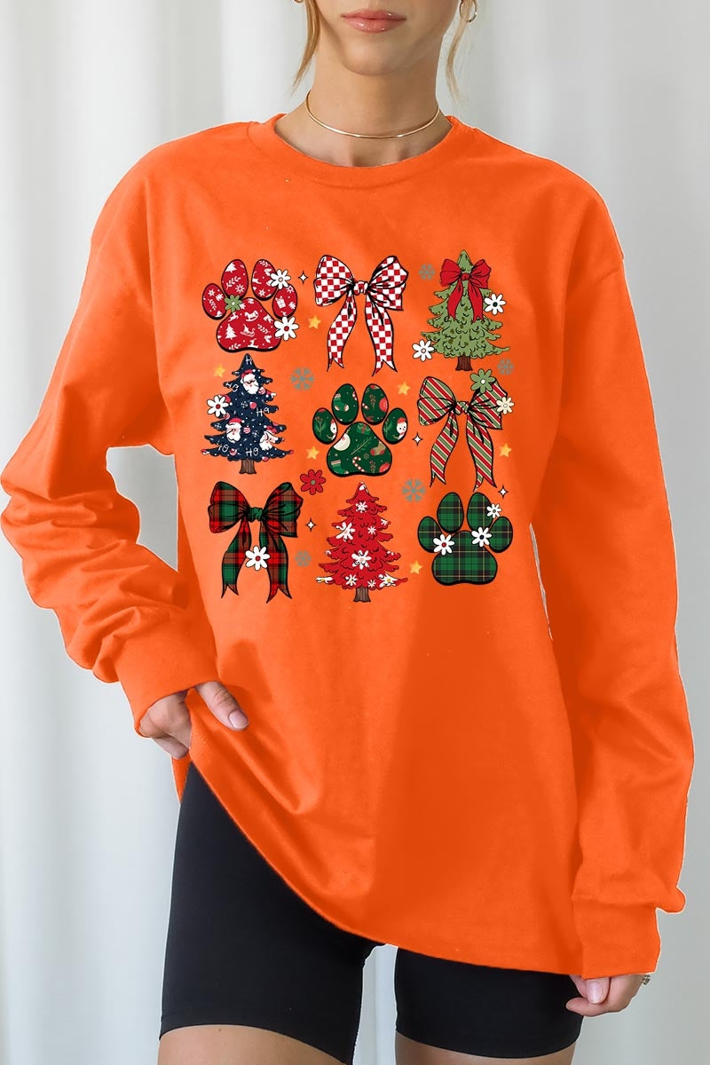 UL240P-E3195 Christmas Bow Paw Graphic Plus Long Sleeve Tee $17