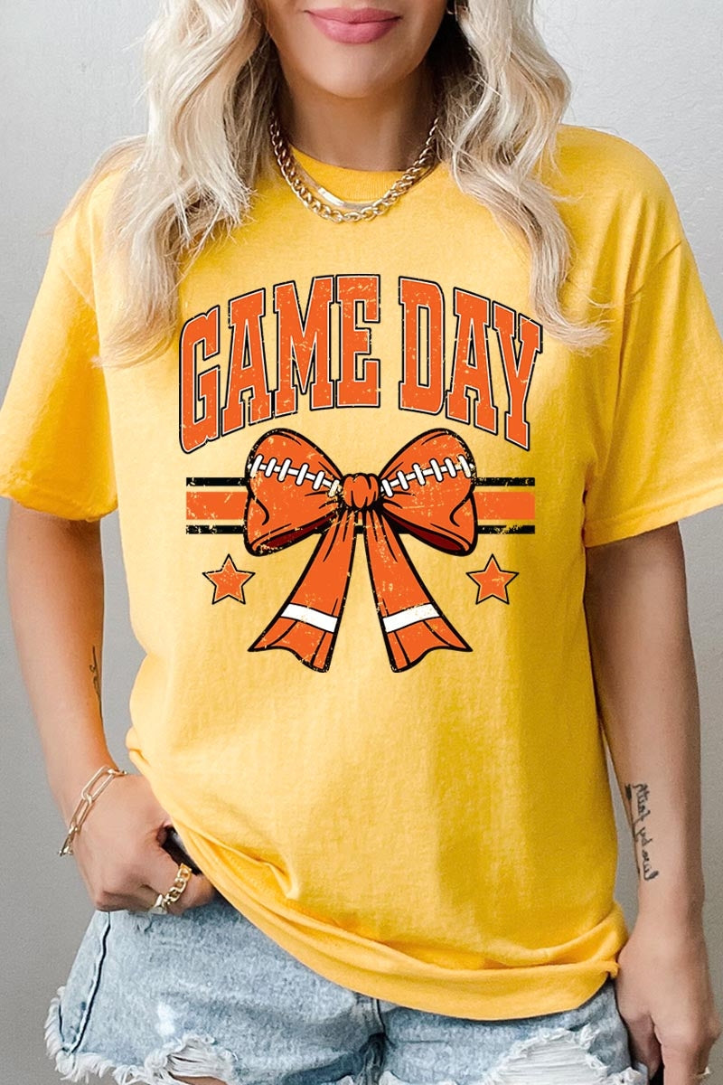 5000-E3064 Orange Football Bow Graphic Heavy Cotton Tee $9
