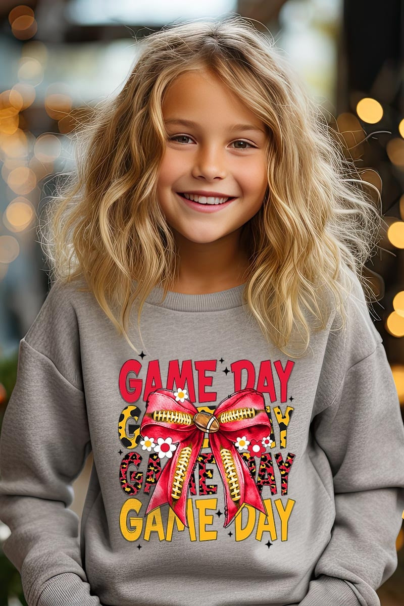 UL180B-E3091Z Red Yellow Football Game Day Bow Kids Sweatshirt $20