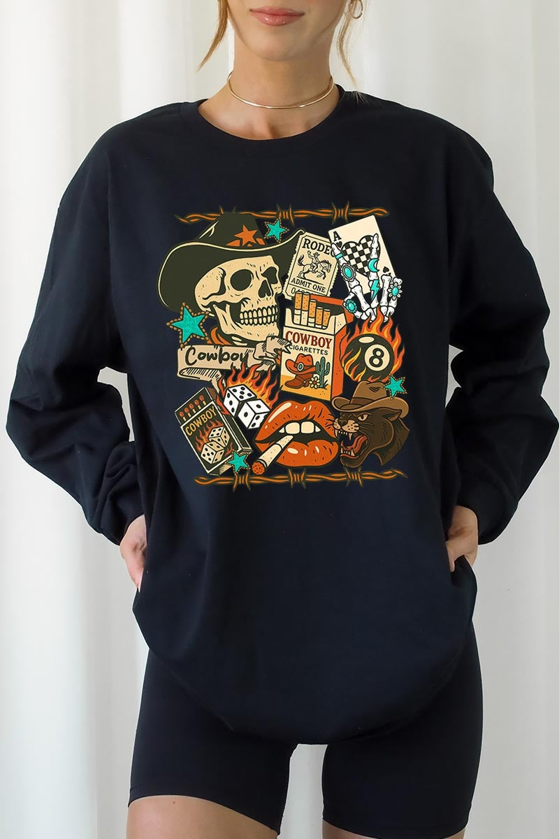 UL240P-E3096 Vintage Western Collage Plus Long Sleeve Tee $17