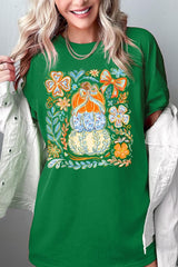 5000-E3153 Floral Pumpkin Stack Graphic Heavy Cotton Tee $9
