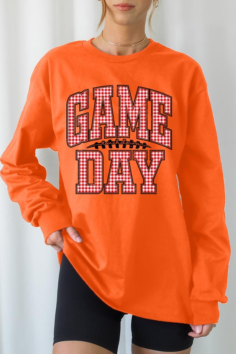 UL240P-E3126 Red Gingham Game Day Graphic Plus Long Sleeve Tee $17