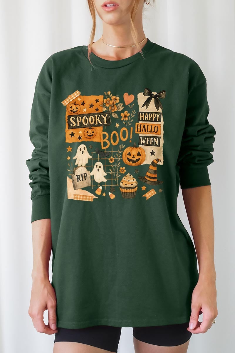 UL240-E3084 Halloween collage Graphic Long Sleeve Tee $13.75