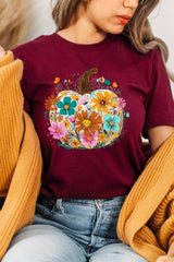 US3001-E3118 Floral Pumpkin Graphic Tee $12.5