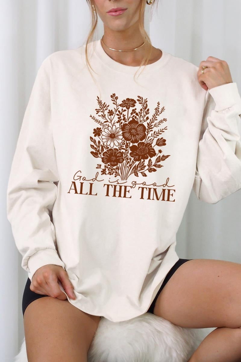 UL240-E3116 God Is Good Floral Graphic Long Sleeve Tee $13.75
