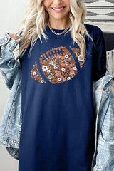 5000P-E3133 Floral Football Graphic Plus Heavy Cotton Tee $12.75