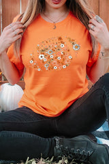 US3001-E3133 Floral Football Graphic Tee $12.5