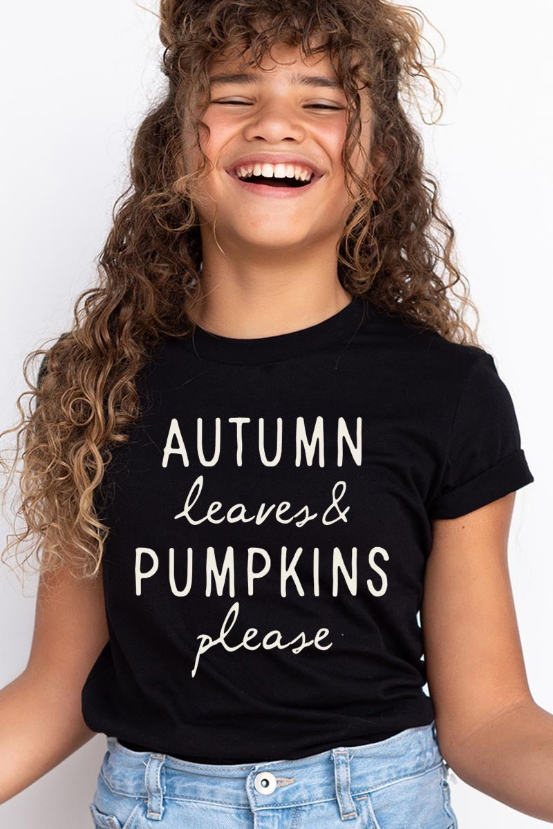 US3001Y-E3158Z Autumn Leaves Pumpkins Kids Graphic Tee $11
