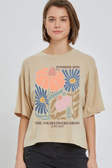 CTS-E3067 Consider the Wildflowers Graphic Relaxed Crop Top $11
