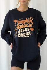 UL240P-E3164 Pumpkin Spice & Jesus Graphic Plus Long Sleeve Tee $17