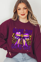 UL180P-E3092 Purple Yellow Football GameDay Bow Plus Sweatshirt $25