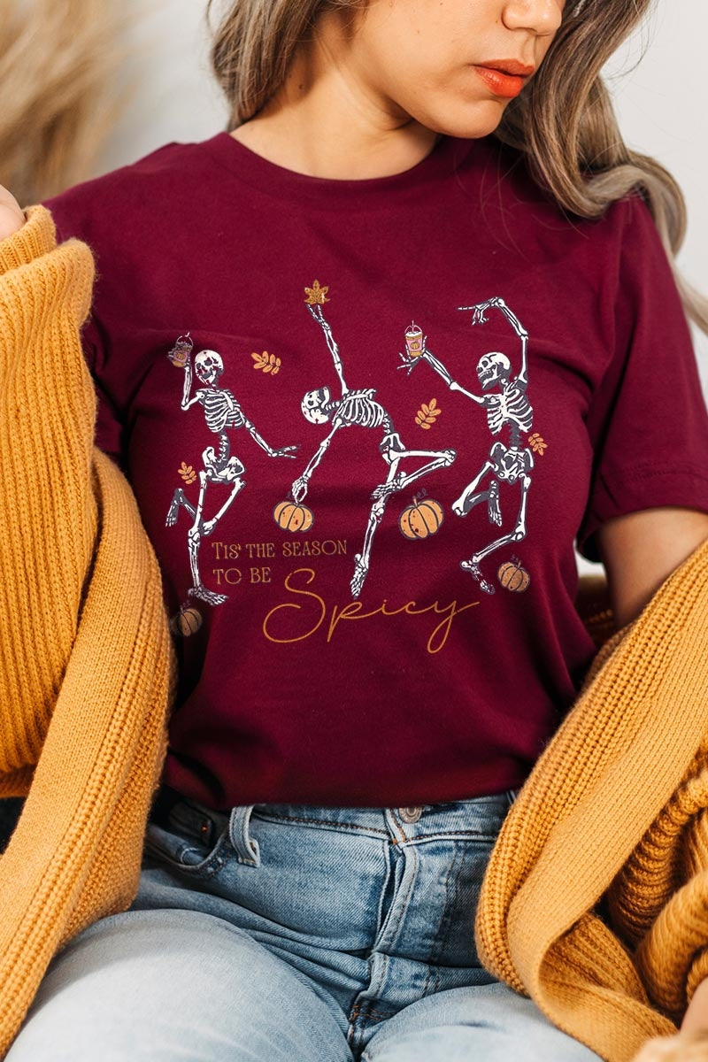 US3001-E3123 Halloween Skeleton Graphic Tee $12.5