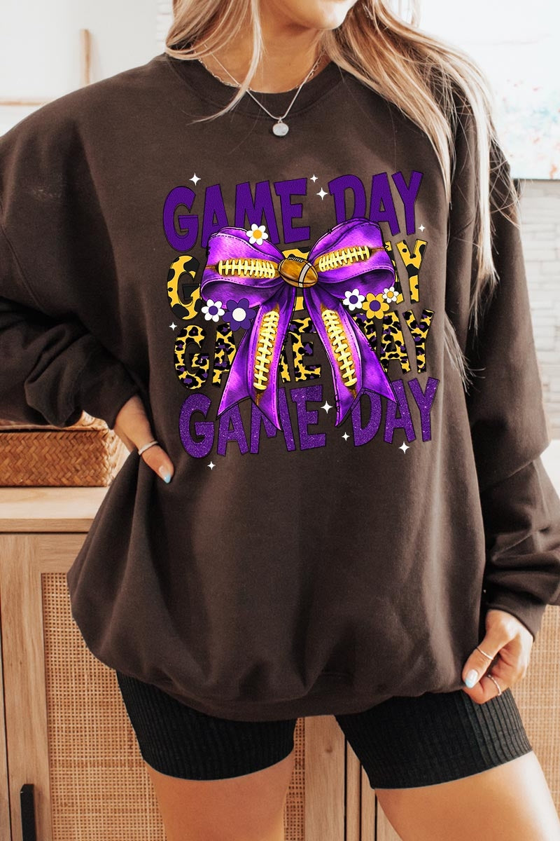 UL180-E3092 Purple Yellow Football Game Day Bow Sweatshirt $20
