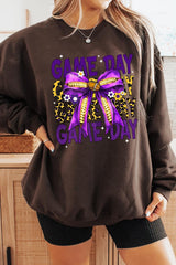 UL180-E3092 Purple Yellow Football Game Day Bow Sweatshirt $20
