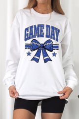 UL240-E3065 Blue Game Day Football Bow Graphic Long Sleeve Tee $13.75