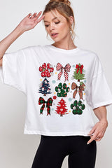 CTS-E3195 Christmas Bow Paw Graphic Relaxed Crop Top $11