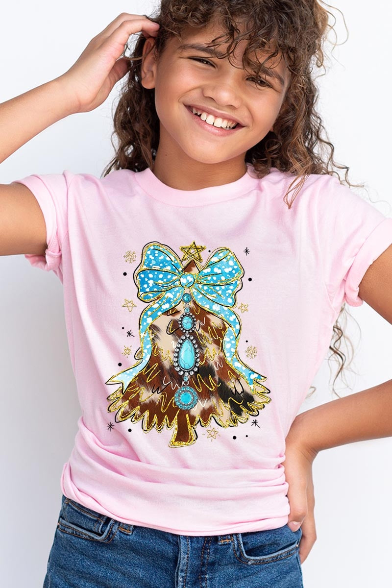 US3001Y-E3184Z Turquoise Christmas Tree Kids Graphic Tee $11