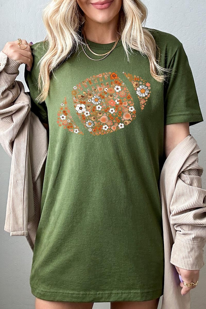 US3001-E3133 Floral Football Graphic Tee $12.5