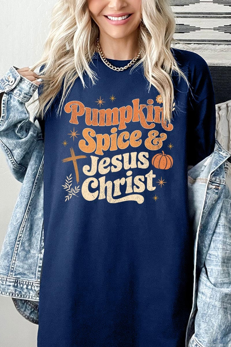 5000P-E3164 Pumpkin Spice & Jesus Graphic Plus Heavy Cotton Tee $12.75