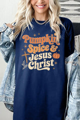 5000-E3164 Pumpkin Spice & Jesus Graphic Heavy Cotton Tee $9