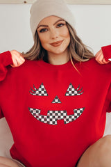 UL180P-E3149 Checker Pumpkin Face Graphic Plus Sweatshirt $25