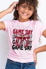 US3001Y-E3093Z Red Silver Football Game Day Bow Kids Graphic Tee $11