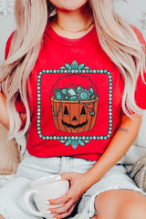 US3001-E3140 Halloween turquoise pumpkin Graphic Tee $12.5