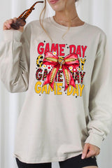 UL240-E3091 Red Yellow Football Game Day Bow Long Sleeve Tee $13.75