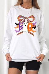 UL240-E3120 Boo Brushstroke Bow Graphic Long Sleeve Tee $13.75