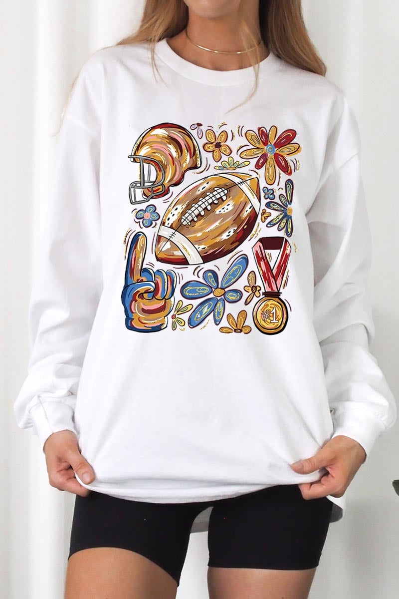 UL240P-E3072 Retro Floral Football Graphic Plus Long Sleeve Tee $17
