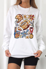 UL240-E3072 Retro Floral Football Graphic Long Sleeve Tee $13.75