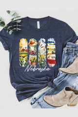 US3001P-E3061NE Nebraska State Brushstroke Graphic Plus Tee $16