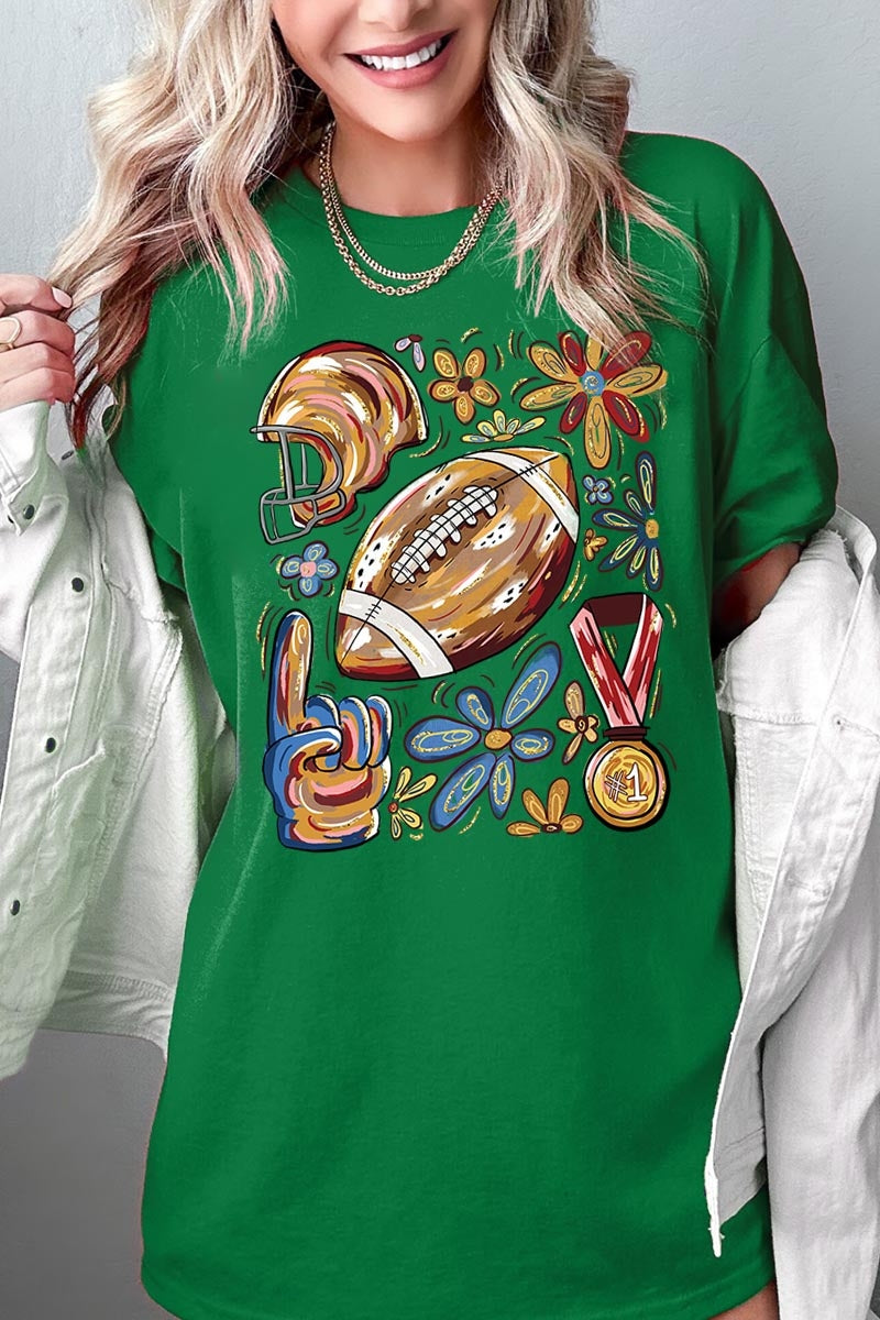 5000-E3072 Retro Floral Football Graphic Heavy Cotton Tee $9