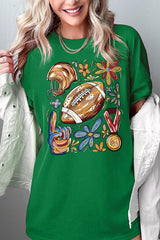 5000P-E3072 Retro Floral Football Graphic Plus Heavy Cotton Tee $12.75