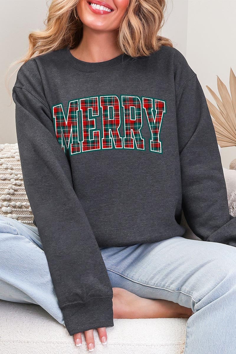UL190-E3210 Classic Plaid Merry Graphic Sweatshirt $20