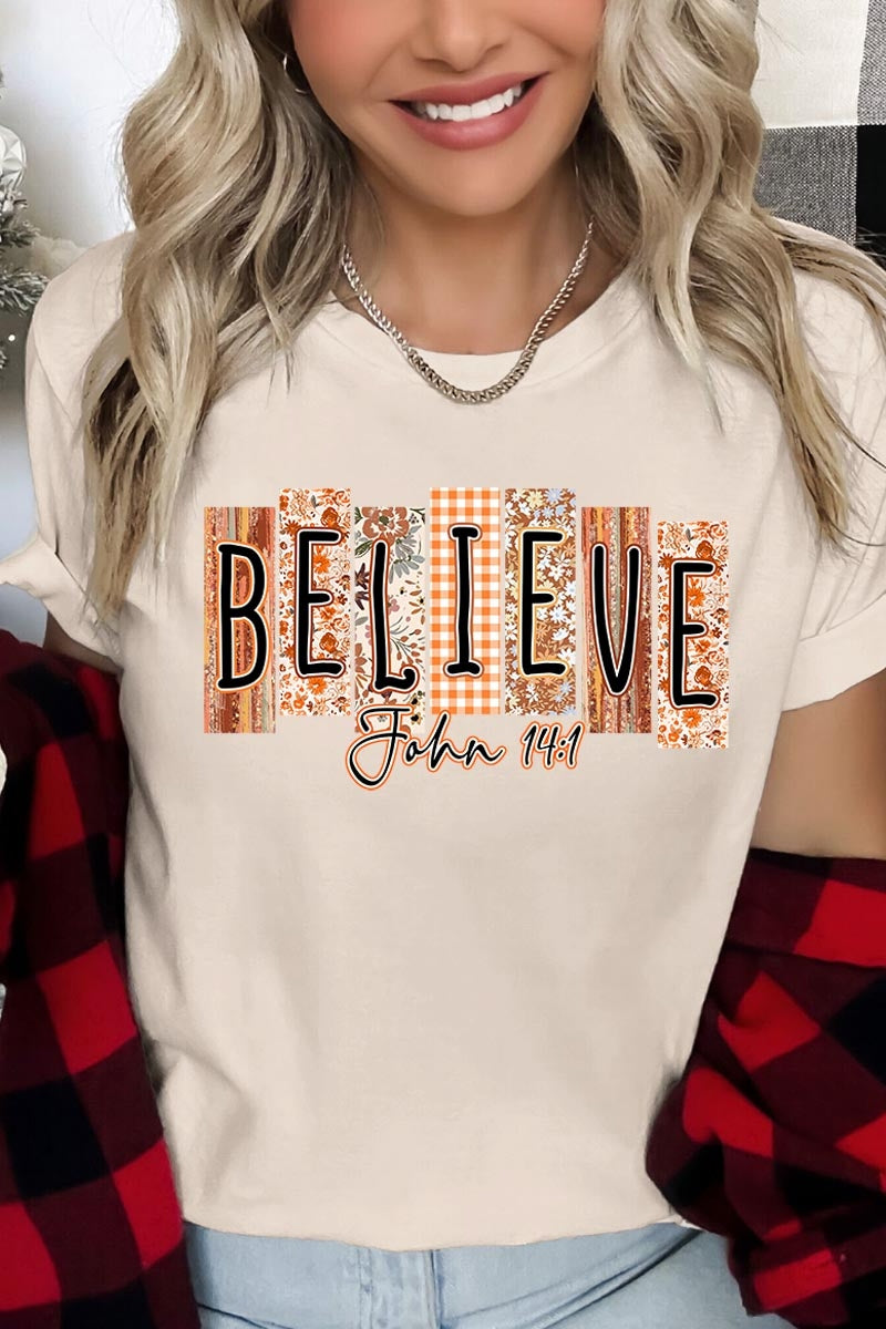 US3001-E3167 Believe Fall Christian Graphic Tee $12.5