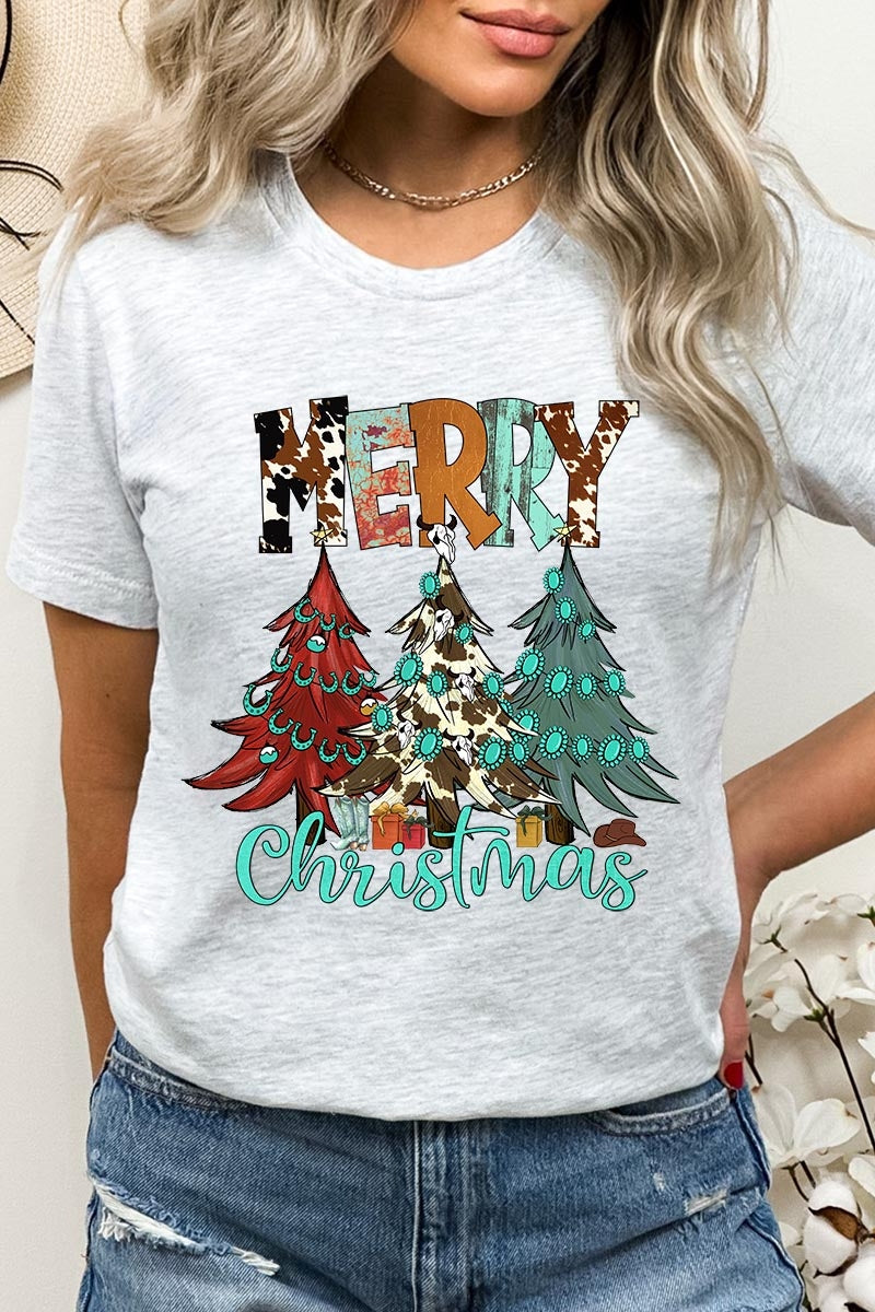 US3001P-E3200 Merry Christmas Trees Graphic Plus Tee $16