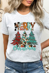 US3001-E3200 Merry Christmas Trees Graphic Tee $12.5