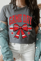 US3001P-E3062 Red Game Day Football Bow Graphic Plus Tee $16