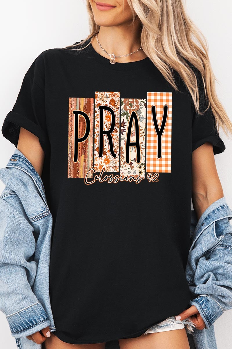 5000P-E3166 Pray Fall Christian Graphic Plus Heavy Cotton Tee $12.75