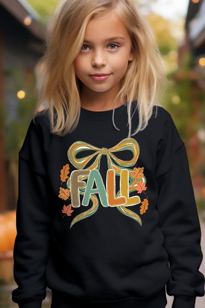 UL180B-E3121Z Fall Brushstroke Bow Kids Graphic Sweatshirt $20